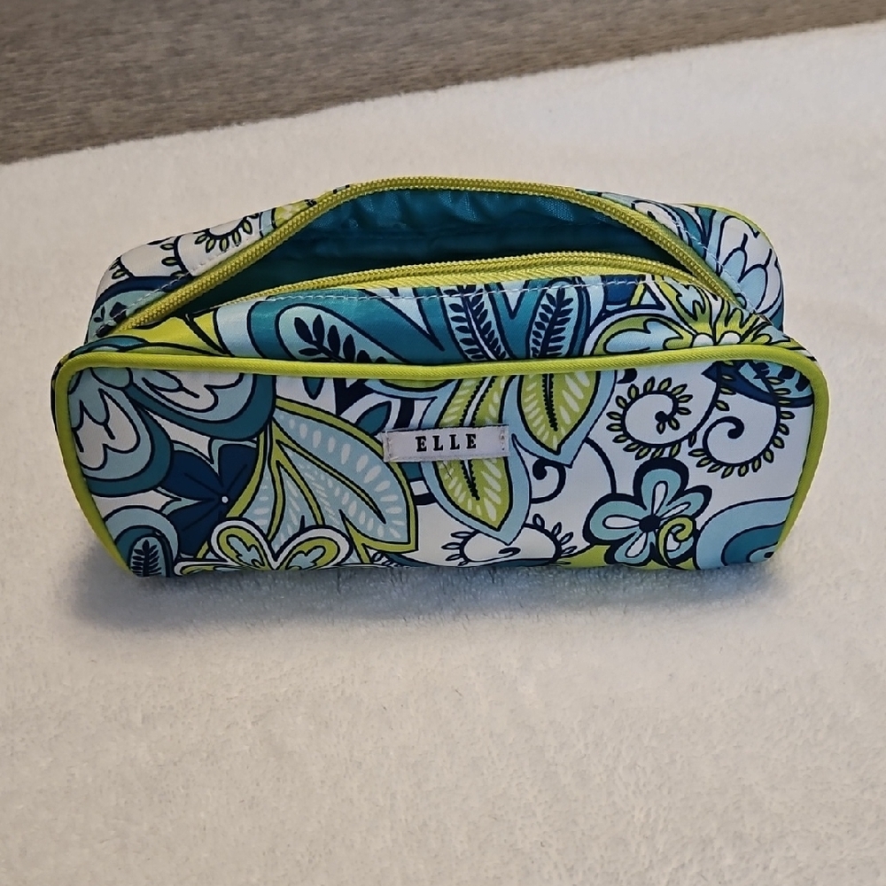 Floral Blue and Green Cosmetic Bag